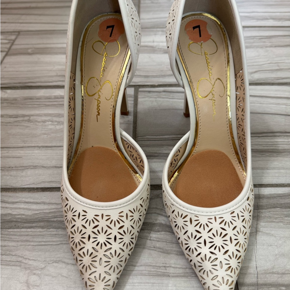 Jessica Simpson Cream Laser-Cut Heels